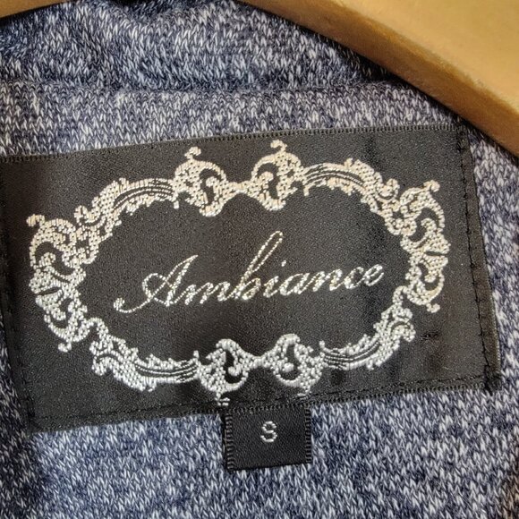 Ambiance Pea Coat Jacket Gray Blue Tweed Button Closure Belted Womens Small - Picture 2 of 8